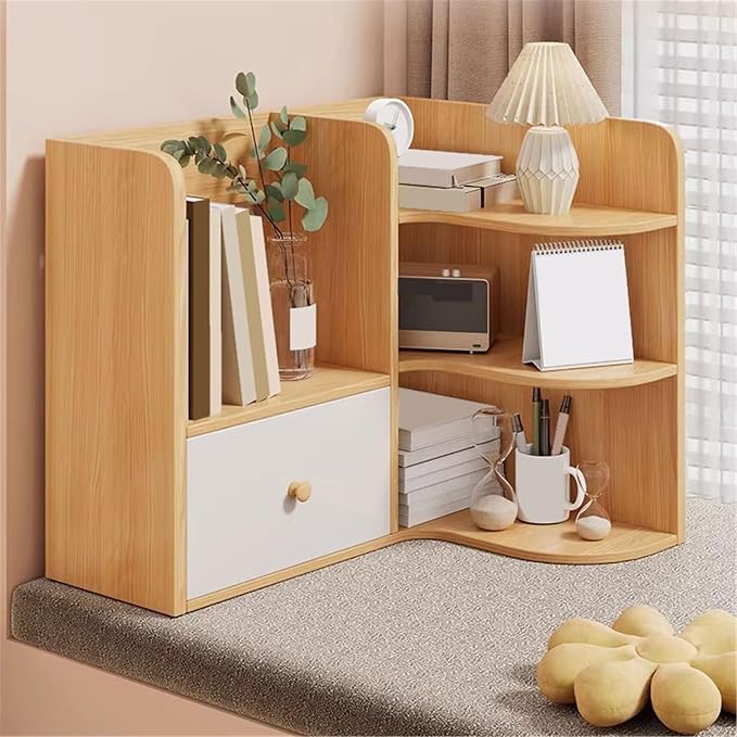 Office Multi-Layer Corner Desktop Bookshelf Density Board Home Organizer Shelf with Drawer Home