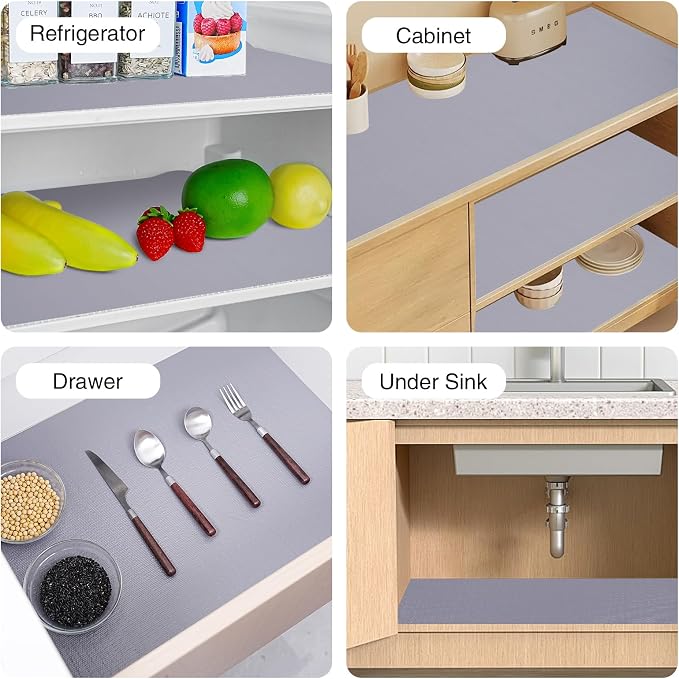 Drawer and Shelf Liner for Kitchen Cabinet,Non-Adhesive Cabinet Liner 18in x 30FT,Waterproof Shelf Paper Non-Slip Mats Cupboard Liners Contact Protect Dresser/Shelves/Table-Grey