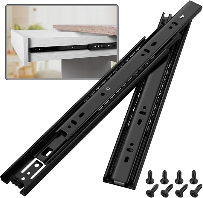 1 Pair Full Extension Ball Bearing Drawer Slides 8 10 12 14 16 18 20 22 24 Inch 100 LB Load Capacity Side Mount File Cabinet Rails Dresser Metal Runner Trash Can Kitchen (12 inch, Black)