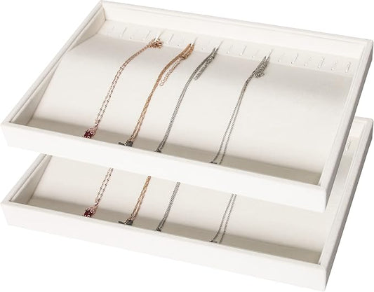 Coward Set of 2 Stackable Necklace Holder Organizer Tray Velvet Necklace Display Stand for Selling Jewelry Box Case for Storage (beige(necklace+necklace))