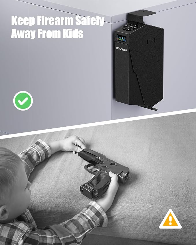 HOLEWOR Gun Safe, Biometric Pistol Safe Fingerprint Quick Access Drop Down Handgun Safe Single Mount Pistol Case for Desk Bedside Nightstand