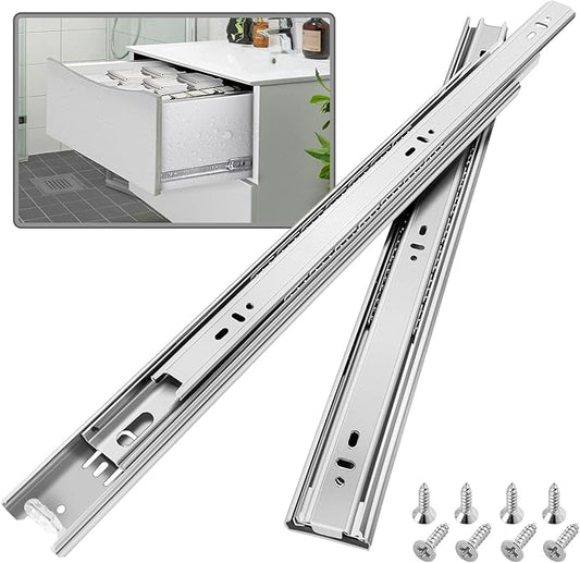 1 Pair Stainless Steel Full Extension Ball Bearing Drawer Slides 8 10 12 14 16 18 20 22 24 Inch 100 LB Load Capacity Side Mount Cabinet Rails Dresser Metal Runners Kitchen (10 inch,Stainless)