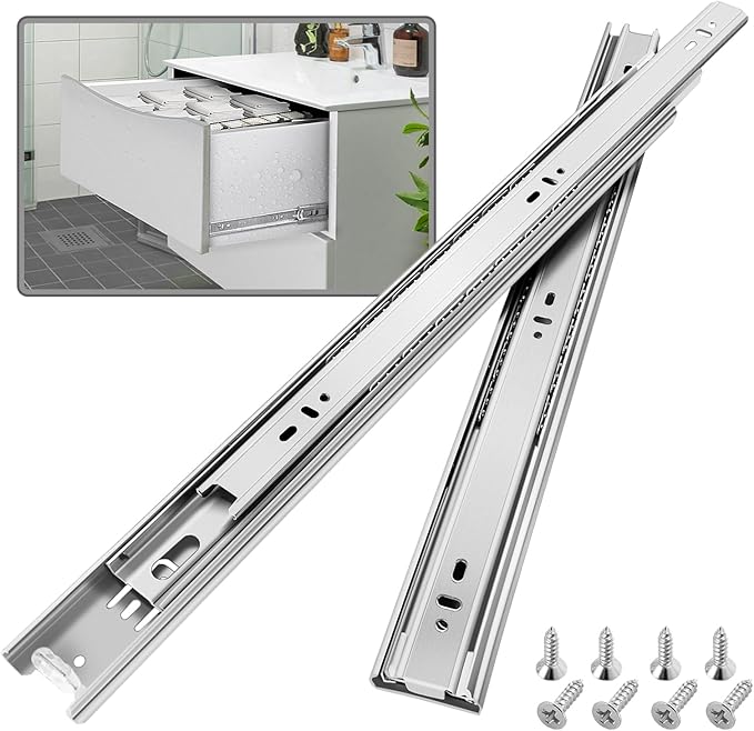1 Pair Stainless Steel Full Extension Ball Bearing Drawer Slides 8 10 12 14 16 18 20 22 24 Inch 100 LB Load Capacity Side Mount Cabinet Rails Dresser Metal Runners Kitchen (20 inch,Stainless)