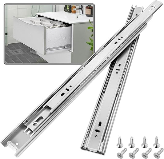 1 Pair Stainless Steel Full Extension Ball Bearing Drawer Slides 8 10 12 14 16 18 20 22 24 Inch 100 LB Load Capacity Side Mount Cabinet Rails Dresser Metal Runners Kitchen (24 inch,Stainless)