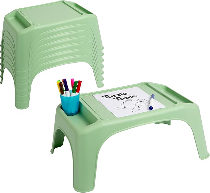LAPGEAR Turtle Table Kids Flexible Seating Lap Desk Tray with Storage for Snacks, Play, Classroom, and Sensory Activities - Sage Green - Pack of 8 - Style No. 20021