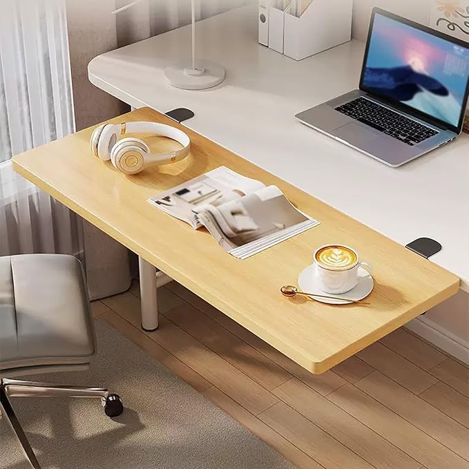 High-load-bearing Desktop Extension Tray,Flush-mount Desktop Extender,Drill-free Installation,90° Foldable Design,Suitable for Office,study,and Workstations(Natural,60cm/23.6in)