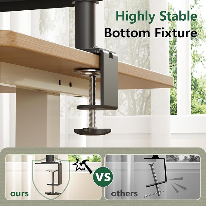 3 Tier Clamp-on Desk Shelf Height Adjustable, 360° Rotatable Desktop Storage Tray with Baffle, Over or Under Desk Organizer Shelf for Office Accessories, Black
