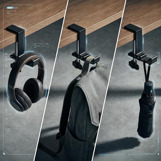 Headphone Stand for Desk , Aluminum Alloy Foldable Headphone Holder - Headset Stand Hook Mount, PC Gaming Headset Holder Under Desk Clamp for Office, Computer, Student Class Table, Handmade Table
