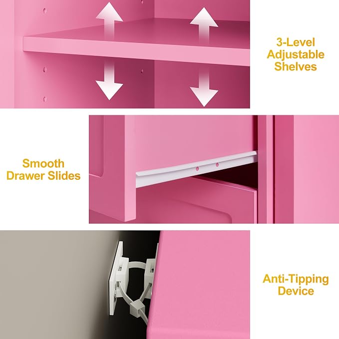 FansaFurn 83" 3-in-1 Vanity Table with 3 Drawers & 2 Doors, Extendable Makeup Vanity Desk, Morden Dressing Table for Bedroom, Dressing Room, Pink