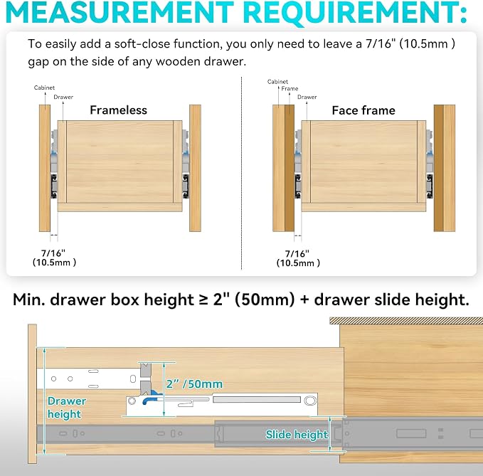 5 Pair Universal Soft Close Drawer Adapters, Heavy Duty Furniture Cabinet Damper for Metal Wood Drawers, Full Extension Slide Add-On Retrofit Buffers