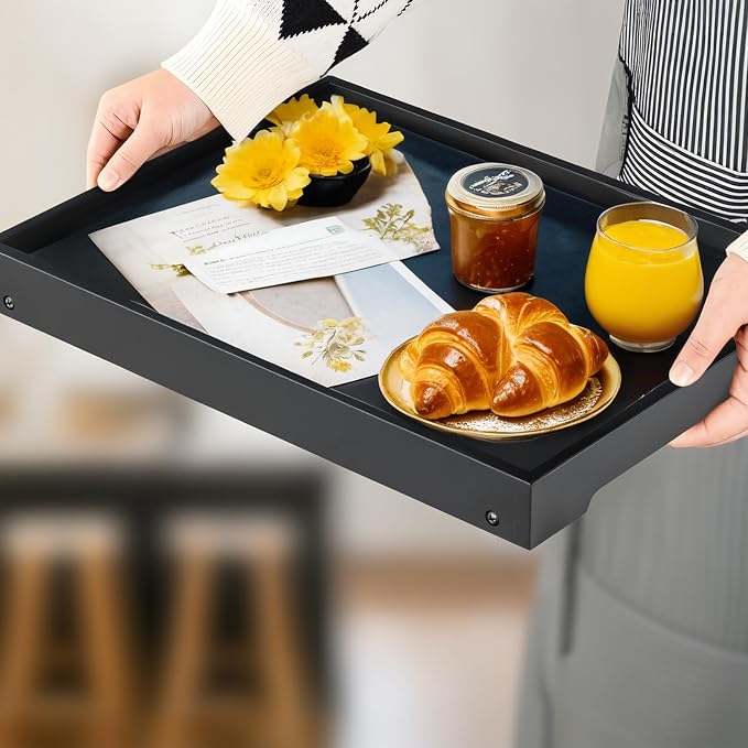 RRX Bamboo Bed Tray Table with Folding Legs, Breakfast Tray, 2 Pack (Black) | Bed Trays for Folding Table Eating, Kitchen Serving, Food, Sofa, Snacking or Working, Laptop Desk Dinner, Snack Tray