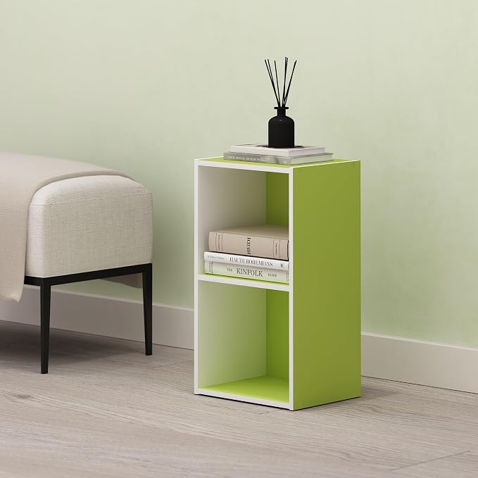 Hagen 2-Tier Open Shelf Bookcase, Bookshelf, for Living Room and Home Office, Forest Green/White