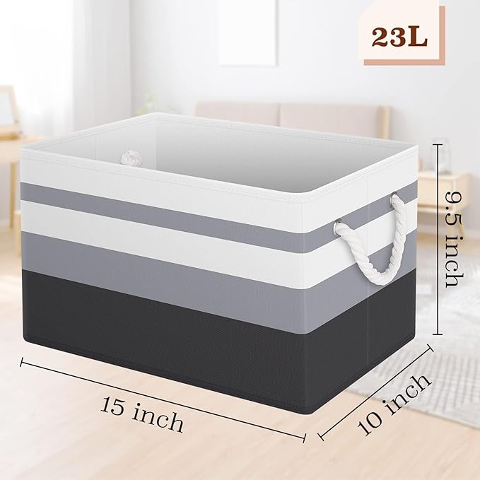 Fab totes Storage Bins 4-Pack, Foldable Storage Baskets for Organizing Toys, Books, Shelves, Closet, Large Storage Box with Rope Handles, Sturdy Organizer Bins,Gradient Grey