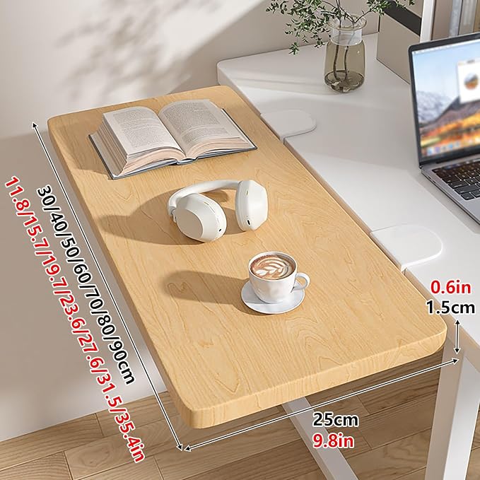 High-load-bearing Desktop Extension Tray,Flush-mount Desktop Extender,Drill-free Installation,90° Foldable Design,Suitable for Office,study,and Workstations(Walnut,40cm/15.7in)