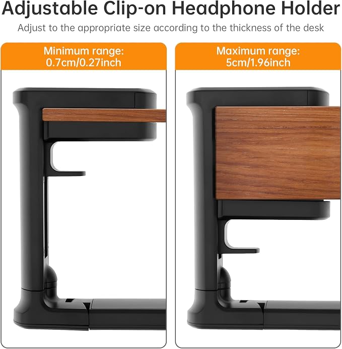 2pcs Under Desk Headphone Hanger Holder Utility Hook 360° Rotating Adjustable Clamp-on Earphone Hook Holder Mount Cable Clip Organizer Fit for PC Gaming Office Headset Hanger Gift (Black)