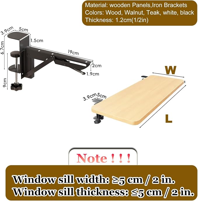 window sill extender Clamp On Desk Extension Board, Heavy‑Load Table Extender Tray, Easy To Install Window Expander Panel For Office Supplies Storage(Black,175x250mm/7x10in)