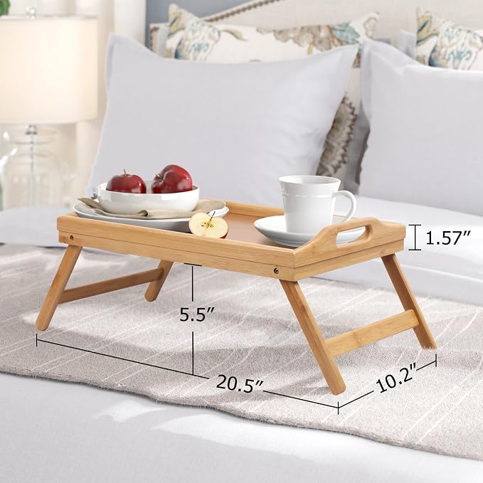 Bed Tray Table Folding Legs with Handles Breakfast Tray for Sofa Eating,Drawing,Platters Bamboo Serving Lap Desk Snack Tray