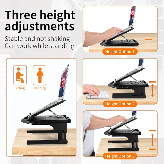 OImaster Laptop Stand for Desk, Phone Stand, Extended Laptops Riser, Elevator, 3 Height Adjustable, Rotatable Base, 10-17 Inches