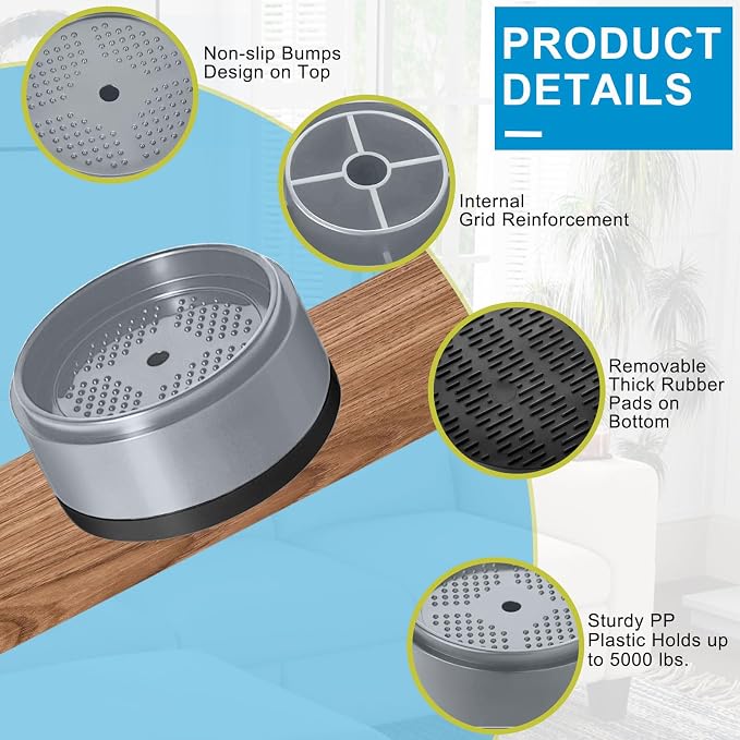 Bed Risers 1 inch, 2 inch, 3 inch, 4 inch Heavy Duty, Adjustable Furniture Riser for Table Desk Couch Sofa Chair Refrigerator Washing Machine, Stackable Bed Raisers Blocks (Grey 6 Pack, 1 inch)
