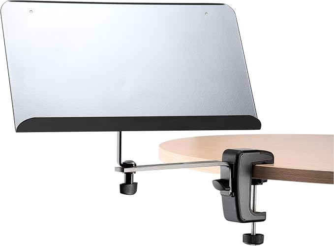 K&M König & Meyer 11510.000.55 Sheet Music Stand & Desktop Book or Document Holder | Table/Desk/Shelf C-Shape Mounting Clamp | Tilt Adjustment | Easy On/Off | Portable | German Made Blk