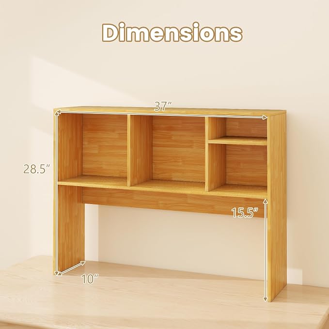 Giantex Desktop Bookshelf, Countertop Storage Hutch with 4 Shelves for Computer Desk, Dressing Tabletop Display Rack, Multipurpose Desk Hutch Storage Organizer for Home Office Dorm (Burlywood)