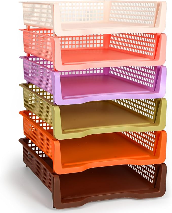 Tenceur 6 Pcs Turn in Trays Classroom, Stackable Tray for Classroom Plastic Storage Baskets Teacher Organizers for Library Drawers Office Desk(Trendy,Terrazzo Colors,13.3 x 9.5 x 2.7 Inches)