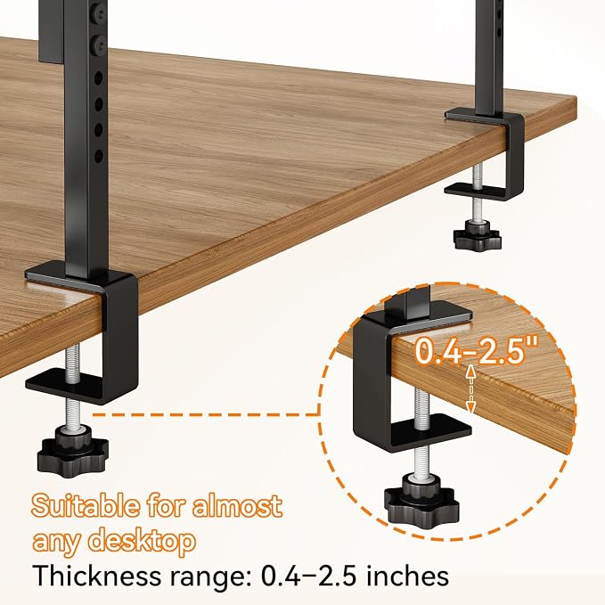 IBUYKE Clamp on Desk Shelf, 22.8” Large Desk Extender Shelves,Tool-Free Flexible Repositioning and Adjustable 2-Tier Storage Shelves for Desktop Accessories Below Desk TMZ010H