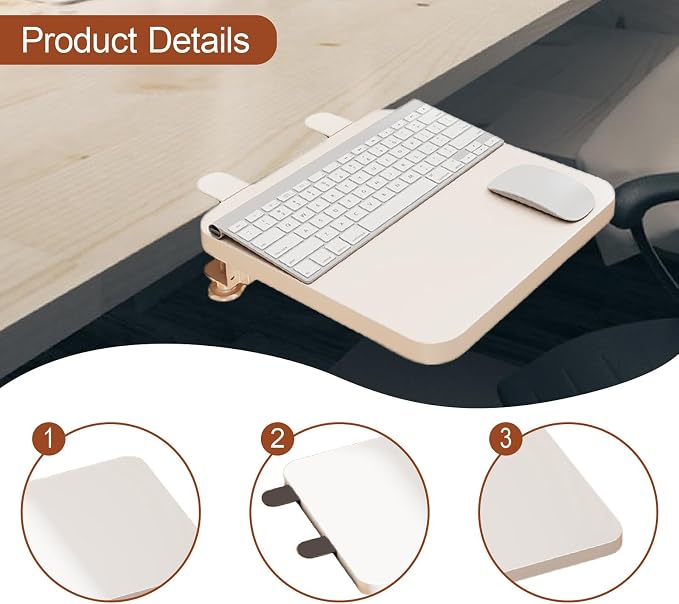 Desk Extension Desk Shelf Armrest Pad Keyboard Pad Side Shelf Wrist Metal Foldable for Work, White