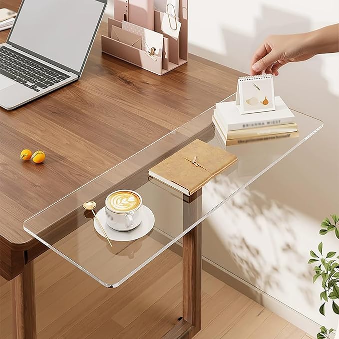 Clip-on Desktop Extension Tray,Slide-out Desk Extender,Drill-free Flush Mount, 90° Foldable,Suitable for Home and Office Use(50x21cm/19.7x8.3in)