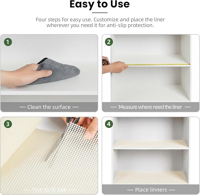 BAGAIL Non-Adhesive Shelf Liner, Thick Strong Grip Drawer Liners for Kitchen Cabinets, Heavy-Duty Easy Cut Cabinet Liners for Shelves, Pantry, Bathroom Cupboards - 24" x 20FT, Cream