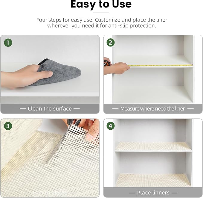 BAGAIL Non-Adhesive Shelf Liner, Thick Strong Grip Drawer Liners for Kitchen Cabinets, Heavy-Duty Easy Cut Cabinet Liners for Shelves, Pantry, Bathroom Cupboards - 12" x 30FT, Cream