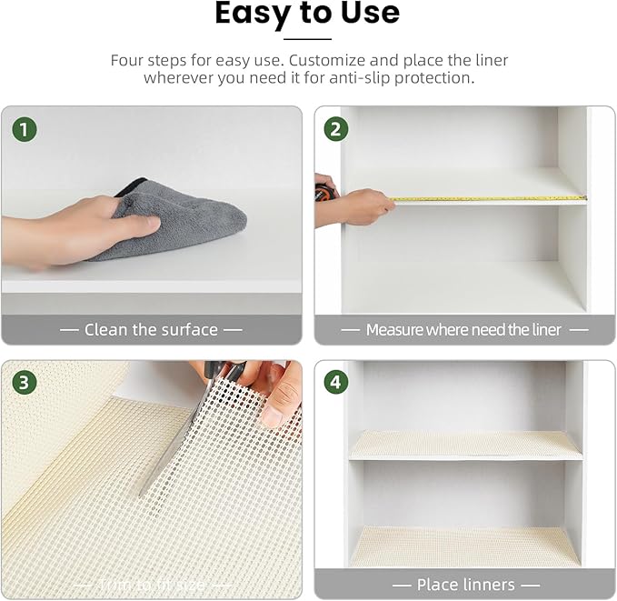 BAGAIL Non-Adhesive Shelf Liner, Thick Strong Grip Drawer Liners for Kitchen Cabinets, Heavy-Duty Easy Cut Cabinet Liners for Shelves, Pantry, Bathroom Cupboards - 17.5" x 10FT, Cream
