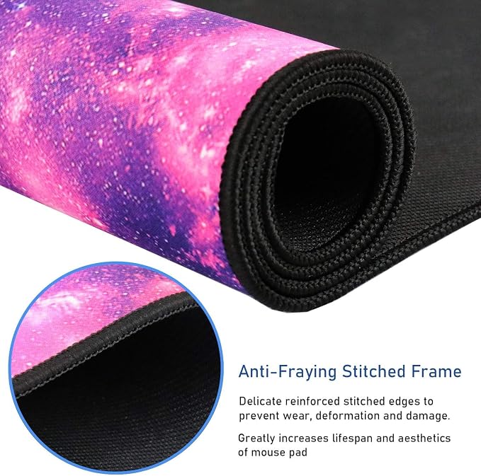 Gaming Mouse Pad with Stitched Edges, (35.4X15.7In) Durable Non-Slip Natural Rubber Base, Waterproof Computer Keyboard Pad Mat for Esports Pros/Gamer/Desktop/Office/Home, Galaxy