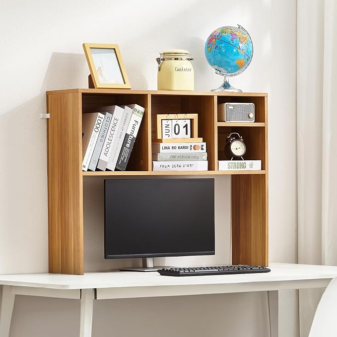 VEVOR Desktop Bookshelf, Storage Organizer with 5 Shelves for Computer Desk, Wooden Shelf Desk Hutch with Anti-Slip Feet Pads, Desk Top Display Rack for Office, Home & Dorm, Brown