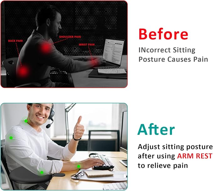 eulps Foldable Desk Extender Arm Rest for Desk, Ergonomic Forearm Support Tray with Soft PU Leather Pad, Clamp-On Desk Armrest for Wrist, Elbow & Shoulder Relief, Home Office Computer Typing Support