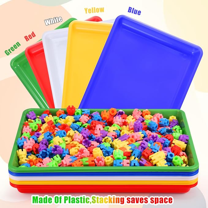 Hoteam 10 Pcs Flat Storage Organizer Tray Bin Paper Tray for Classroom Plastic Stackable File Organizer for School Office Teacher Book Organization(Bright Color,16.14 x 11.81 x 1.38 Inch)
