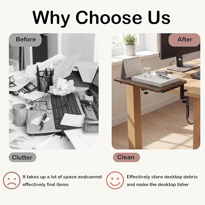 Desk Extender, 15-inch Desk Clamp Shelf, Height Adjustable Desktop Organizer for Office, Game Room, Kitchen and Studio (Brown)