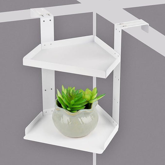 Office Cubicle Shelf with Adjustable Hooks - Height Adjustable Corner Shelf (White)