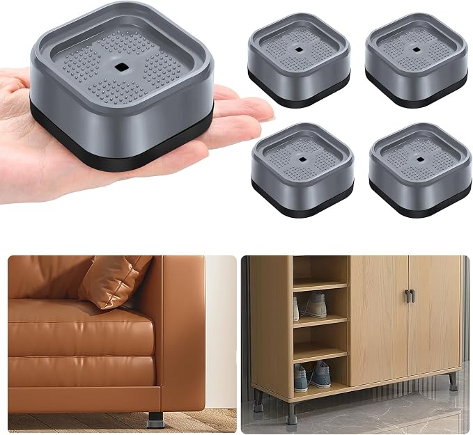 shouwuhho 4 Pack Furniture Risers Adjustable Bed Risers Heavy Duty Lifts Height 1", Square Stackable Bed Risers 1, 2 or 3 Inch for Desk Leg Table Couch Sofa Chair Bed Frame Legs Dorm, Gray