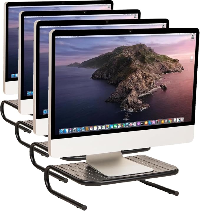 Mind Reader Monitor Stand, Ventilated Laptop Riser, Desktop Organizer, Metal, 14.5" L x 11.25" W x 4.25" H, Black (Pack of 8)
