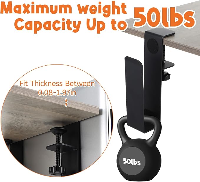 2 Pack Adjustable Desk Side Laptop Holder, Heavy-Duty Metal Desk Side Storage, Hanging Organizer with Tool-Free Clamp (6.97"x1.77", Black)