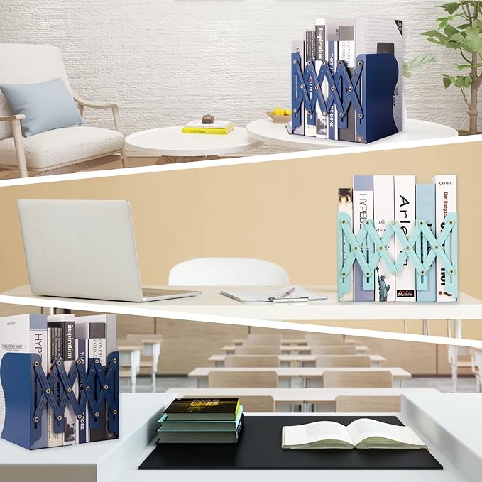 Aobopar Book Ends, Bookends for Shelves, Book Organizer for Desk, Metal Bookends for Heavy Books, Book Holders for Shelves, Suitable for Office, Home and School Use (Mint Green)