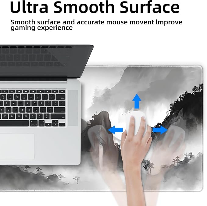 Galdas Mouse Pad for Gaming,XXL XL Large Mouse Mat Long Extended Mousepad Desk Mat Non-Slip Rubber Mice Pads Stitched Edges Thin,Black Ink Background (31.5 x 11.8 x 0.12 Inches)