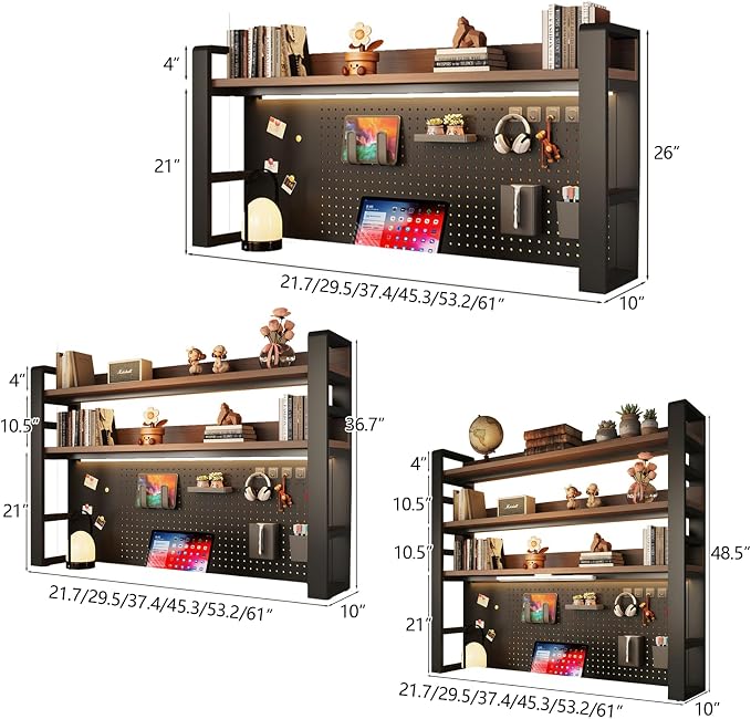 Desk Shelf Organizer with Pegboard & Storage Parts, 45kg Heavy Duty Desk Hutch, Desktop Storage Rack for Office & Home Office Shelves White Shelf/Whiteboard (2-Tier) 45.3×10×26"