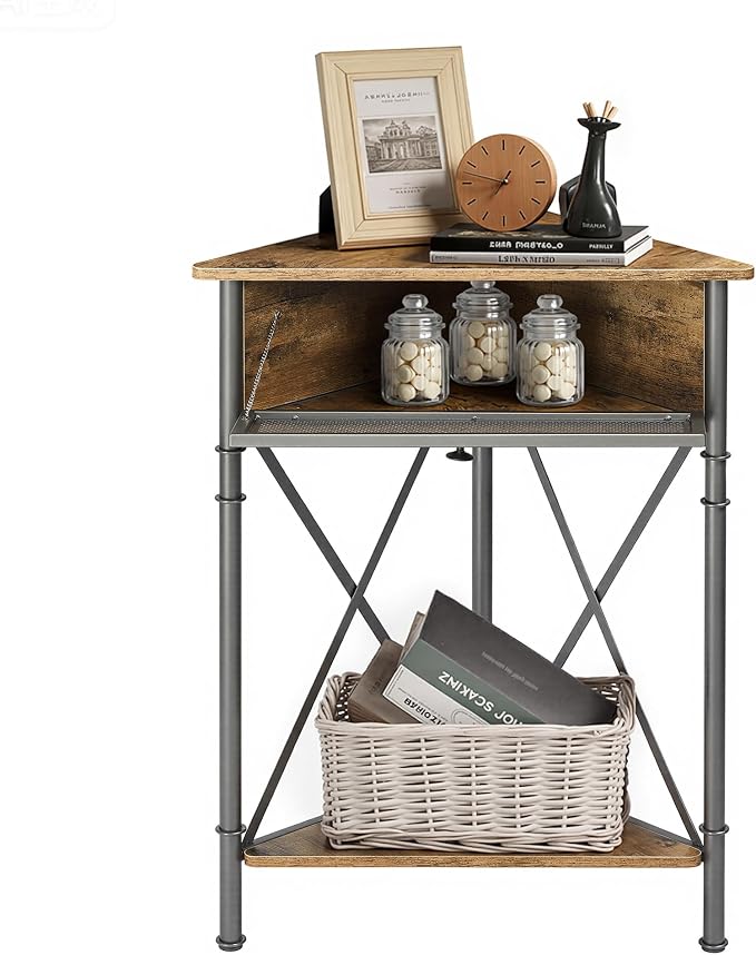 VECELO 3-Tier Corner Table,Mesh Door Cabinet and Open-Shelf,Corner Shelf Stand,Metal Frame Storage Shelf Organizer Display Shelves for Bedroom,Lobby Corner,Living Room,Kitchen,Bathroom