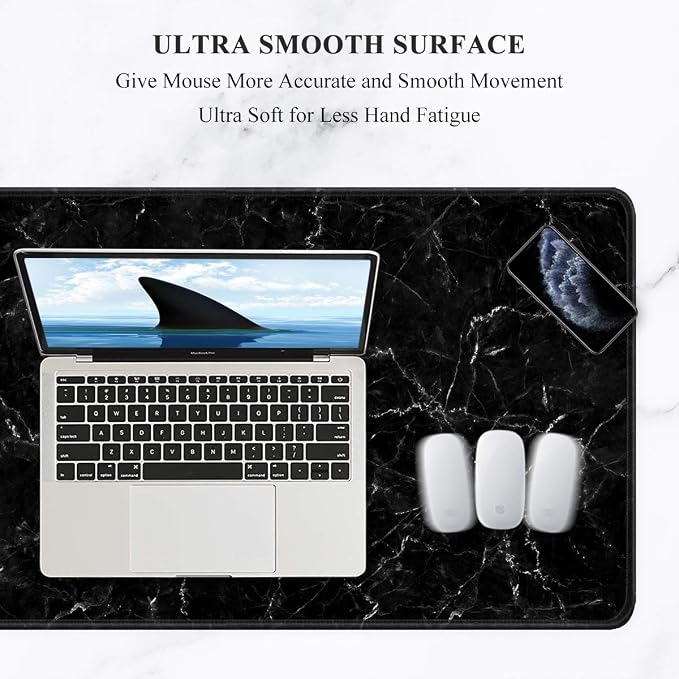 Auhoahsil Large Mouse Pad, Full Desk XXL Extended Gaming Mouse Pad 35" X 15", Waterproof Desk Mat with Stitched Edges, Non-Slip Laptop Computer Keyboard Mousepad for Office and Home, Marble Design