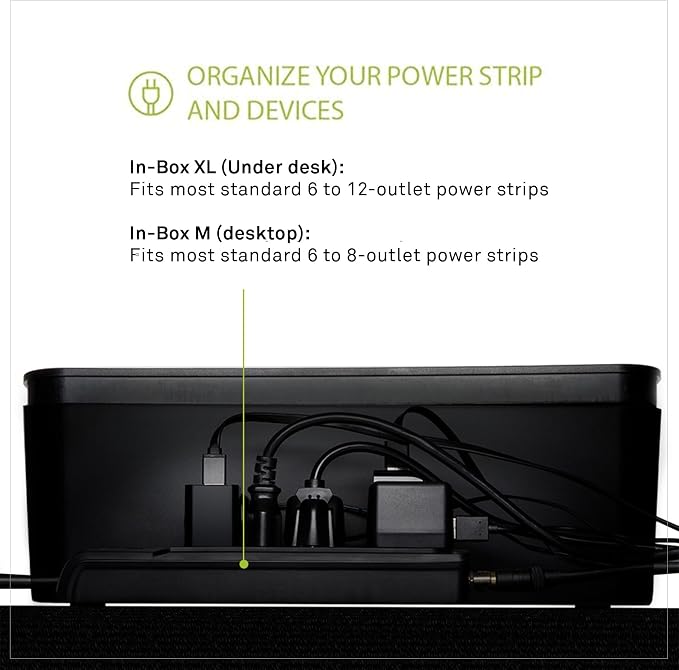 in-Box Cable Box Set with Extra Large Surge Protector Concealer Cable Management for Under Desk and Mobile Charging Station Power Strip Organizer for Desktop, Black