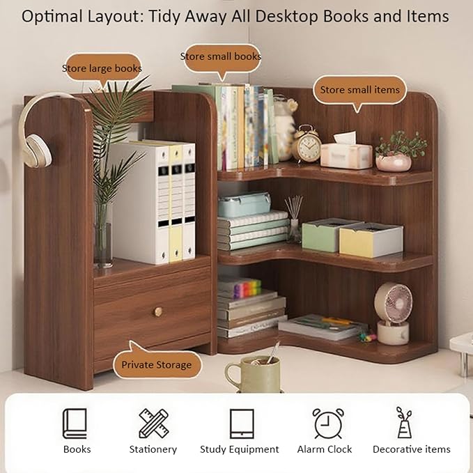 Corner Desk Bookshelf with Cabinet，Study/Working Tabletop Corner Storage Rack, Suitable for Home Office, Dorm (Wood 50cm(19.7")*30cm(11.8"))