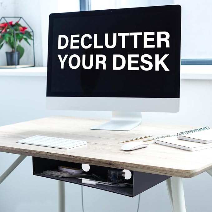 Under Desk Storage Shelf, Steel Under Desk Tray Mountable Add-On Shelf for Table Office Desk, Large (Pack of 2)