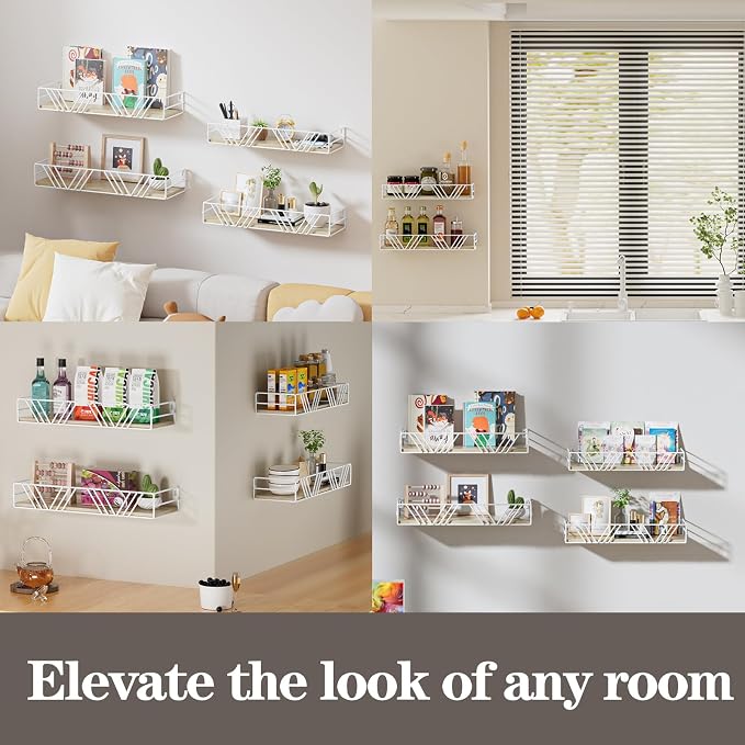 Amaoot Floating Shelves for Wall Set of 4, Different Sizes Mounted Wood Floating Shelf, Wall Shelves for Living Room, Bedroom, Bathroom, Kitchen, Farmhouse Decor, Office